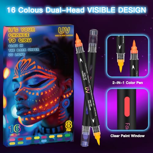 K KERNOWO Glow in the Dark Face Paint Markers - 16 Colors