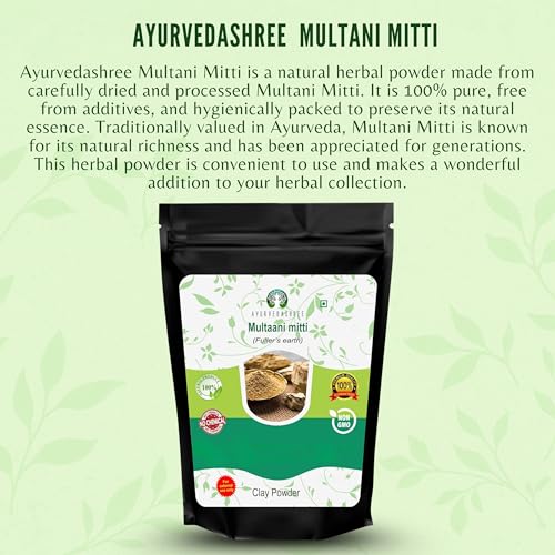 AYURVEDASHREE Fuller's Earth Clay 3.53oz | Natural Multani Mitti Face Mask Powder