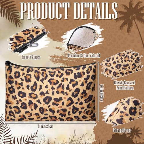 10 Pcs Leopard Makeup Bags - Canvas Cosmetic Pouches with Zipper