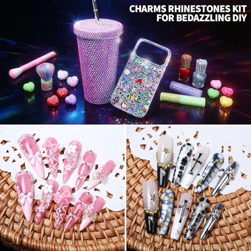 FANDAMEI 48-Grid Rhinestone & 3D Nail Charm Kit with Bedazzling Tools