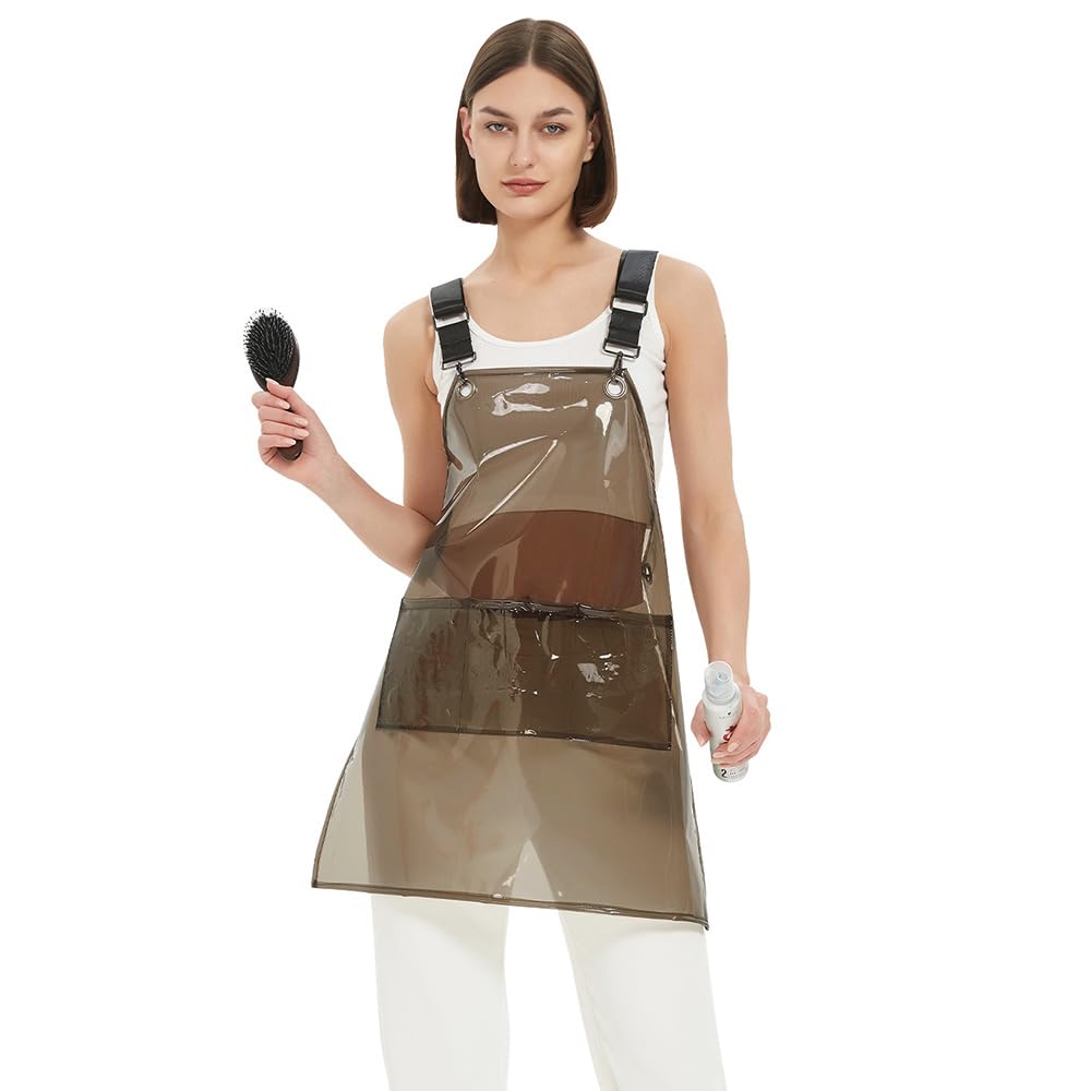 MIKI WELL Hair Stylis Apron for Salon Barber Cross-back Hairdresser Waterproof Work Apron With 3 Pockets (22.8” W 25.5” L)(black+black webbing)