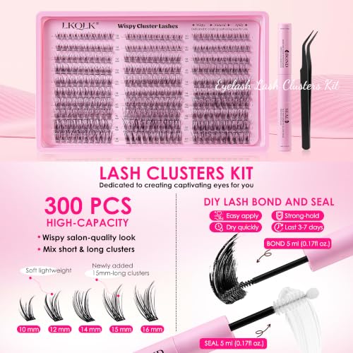 300pcs Wispy Lash Clusters Kit - C Curl Individual DIY Eyelash Extensions