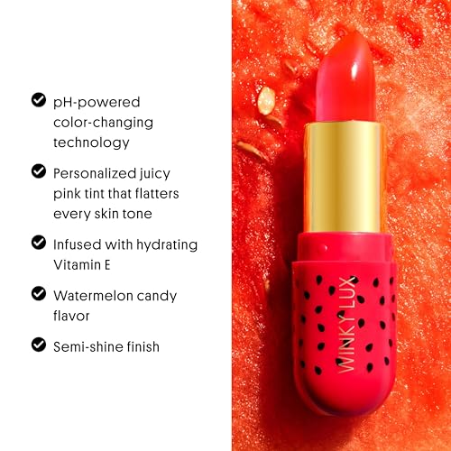 Winky Lux Watermelon Candy Scented Lip Balm - Hydrating Color-Changing Pink, pH Reactive, Vegan & Cruelty-Free