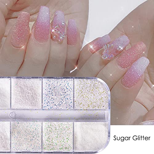 Furimuk White Sugar Nail Glitter Powder for Christmas Snowflake & Winter Nail Art