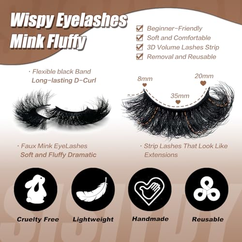 SISIYDY Dramatic Thick 3D Fluffy Mink Lashes 20mm, 25mm Long Fake Eyelashes - 10 Pairs