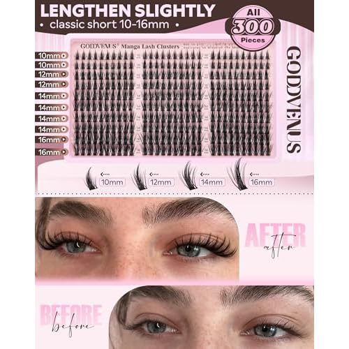 Goddvenus Manga Lash Clusters Kit Natural 300 Pcs Cluster Eyelash Extensions Kit Wispy Fairy Fluffy Eyelash Clusters Anime Cosplay Individual Lash Extensions Kit CC Curve 10-16mm