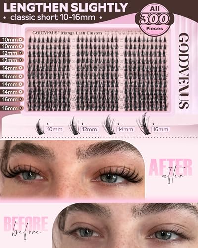 Goddvenus Manga Lash Cluster Kit - 300 Pcs Wispy Anime Eyelash Extensions