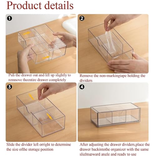 Hair Accessories Organizer 2PCS 3-Compartment Clear Acrylic Drawer Caddy for Girls