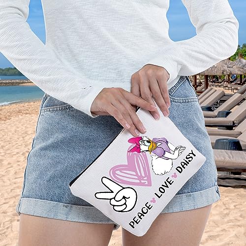 Daisy Print Cosmetic Bag - Waterproof Canvas Makeup Organizer Pouch