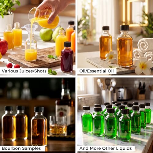 16 Pack 2 oz Clear Glass Bottles with Funnel & Labels