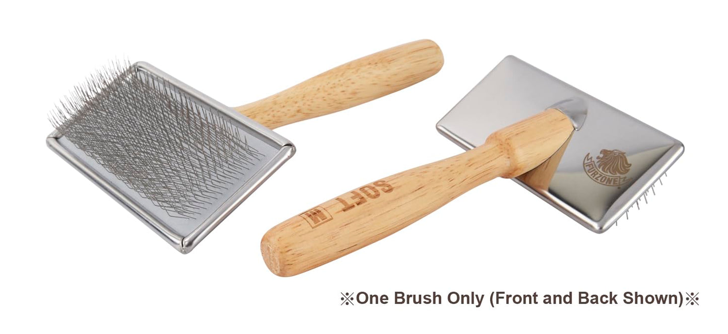 Furzone Wooden Slicker Brush for Dogs (Size L) - Stainless Steel Soft Pin Grooming Brush for Dogs
