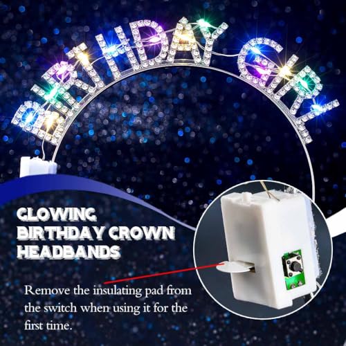 Silver Light Up Birthday Girl Headband with Rhinestones & Sash Set for Women