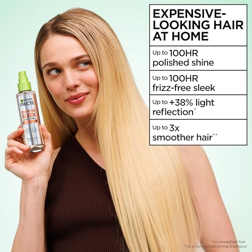Garnier Fructis Diamond Sleek Hair Shine Spray, Up to 100-Hour Frizz Control, Heat Protectant up to 450¡ÆF with Vegan Keratin Smoothing Complex and Argan Oil for Frizzy, Dry, Dull Hair, 4.6 Fl Oz
