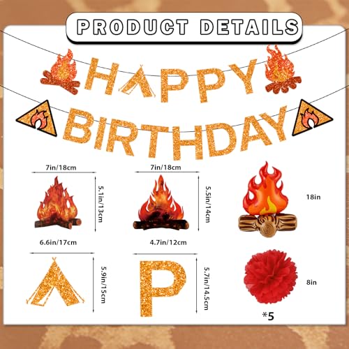 Camping Birthday Party Decorations Set - Rustic Kit with Banner, Swirls, and Centerpieces