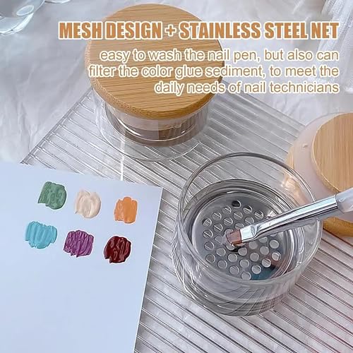 MOLILON Style 1 Nail Brush Washing Cup with Mesh Layer & Lid - Manicure Tool Cleaner