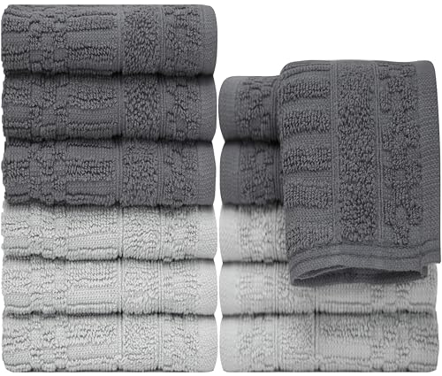 PH Pleasant Home 12-Pack 100% Cotton Wash Cloths - 509 GSM, 12" x 12"
