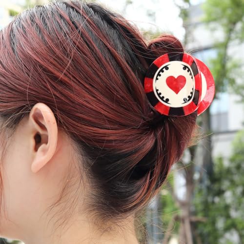 PERSONFUN Personalized Acetate Chip Hair Claw Clip - Las Vegas Gaming Chip Design, Red & Black, Variation Chip