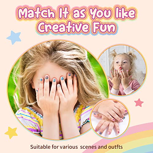 Modelones Kids Press on Nails Set - 144 Pcs Glitter Mermaid Art