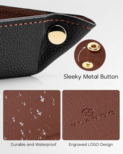 VLANDO Brown PU Leather Valet Tray Organizer - 8.5 Inch Catchall for Keys, Wallet, Phone, Jewelry