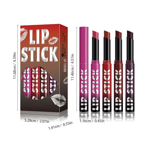 Anwuozu 4Pcs Pink & Red Lipstick Set - Matte, Hydrating, Velvety Finish, Easy Application, Model A02
