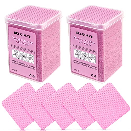 200 Pack Pink Lint Free Nail & Eyelash Glue Wipes - Absorbent Non-woven Fabric