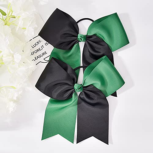 DEEKA 12PCS Large Cheer Hair Bows for Teen Girls - Forest Green/Black