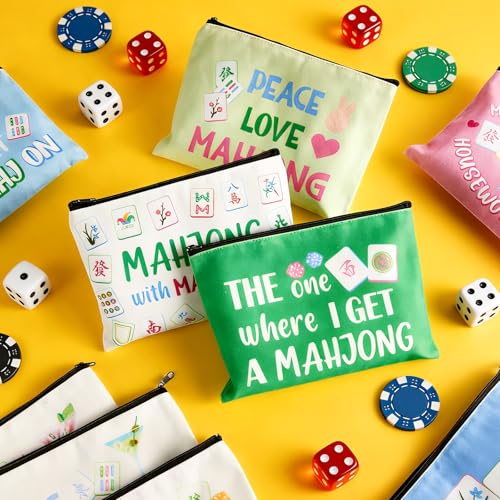 Pastel Mahjong Cosmetic Bags - 9-Piece Makeup Bag Set for Travel