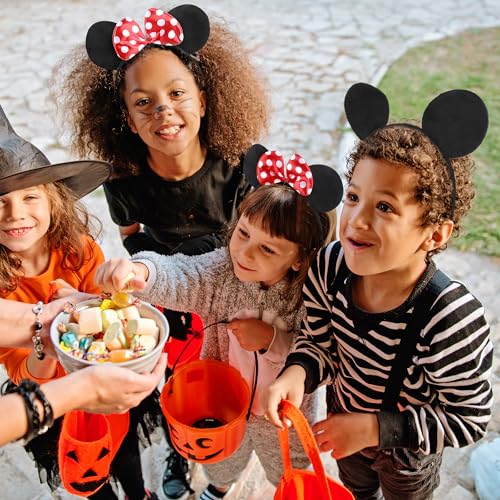 Lucky Will 20 Pack Mouse Ears Headbands with Red Bow - Kids & Adults