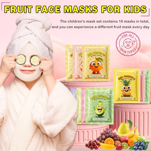 10 Pack Fruit Face Masks - Hydrating Skincare for Kids & Teens