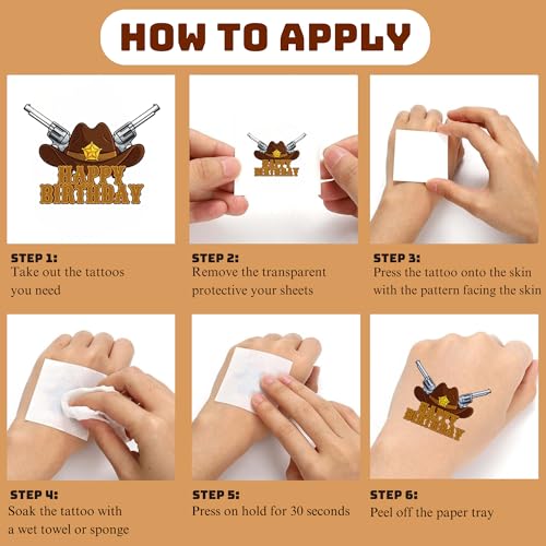 50 PCS Cowboy Temporary Tattoos for Kids Birthday Party Favors