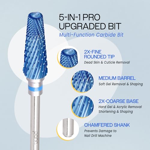 PANA 5-in-1 Nail Drill Bit - 3/32" Shank, Blue, Dual Rotation