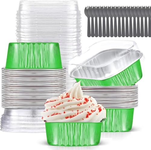 40 Pack 10oz Aluminum Foil Mini Cake Pans with Lids - 4"x4" Disposable Baking Cups
