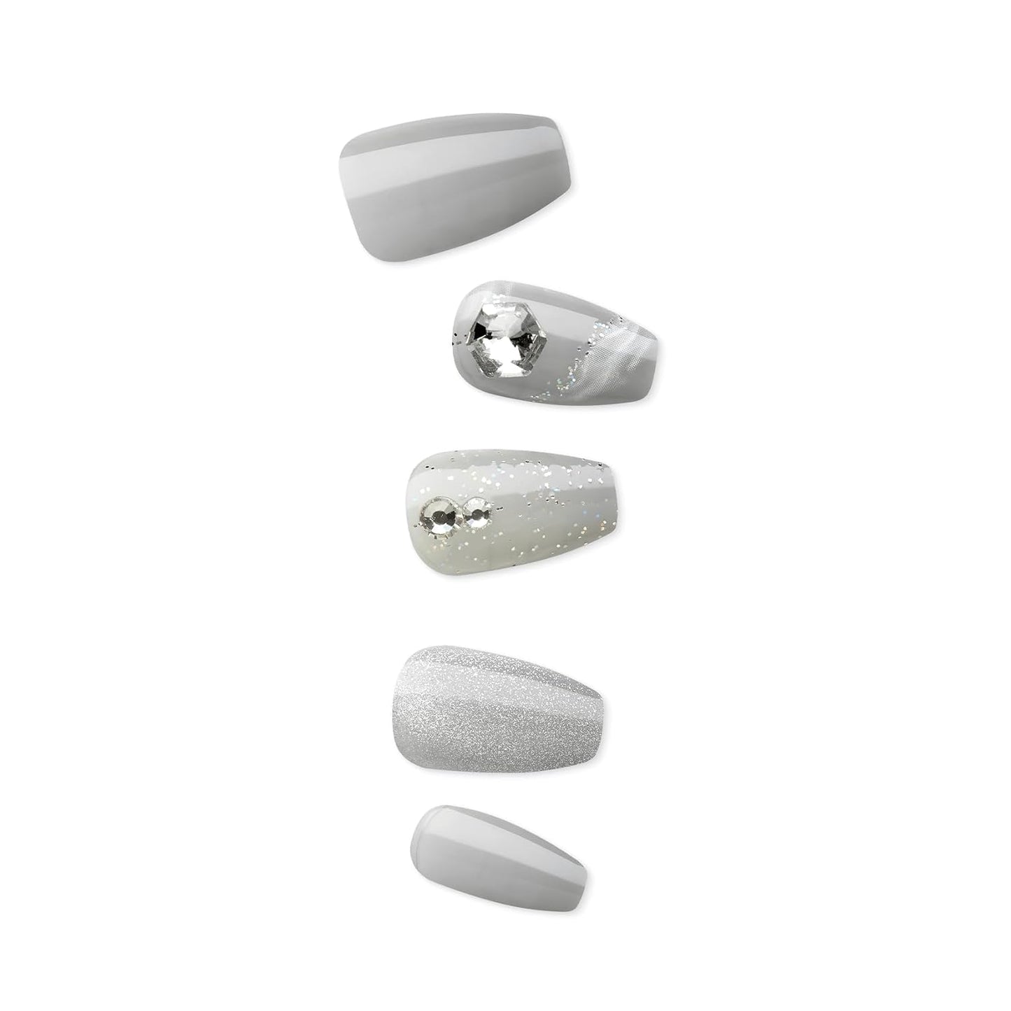 KISS imPRESS Press-On Manicure - Gray V-Cut Stone Fake Nails | Medium Ballerina/Coffin Shape, Easy Application, 30 Count