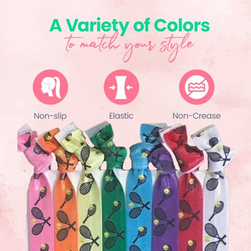 Tennis Hair Ties for Girls - Multi-Colored No Crease Elastics (8 pcs Pack of 2)
