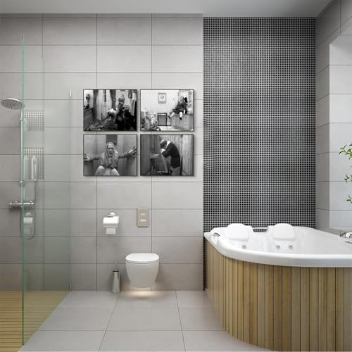 Funny Bathroom Wall Art Set of 4 - Black & White Vintage Prints