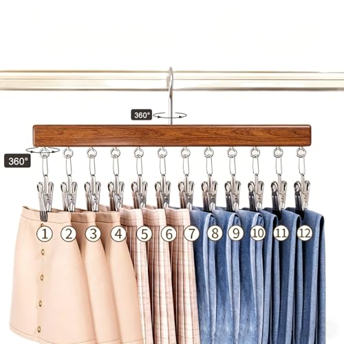 Wooden Pants Hangers with Clips - 2 Pack for Closet Organization