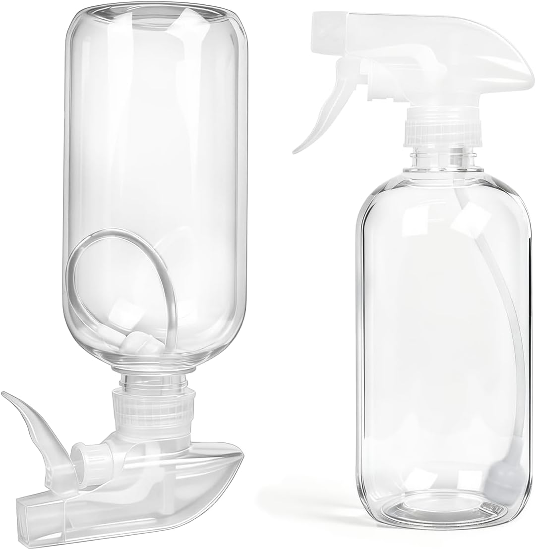 360° Spray Bottles - 10 oz Adjustable Nozzle Containers for Hair, Cleaning, BBQ & Plants | 2 Pack Clear