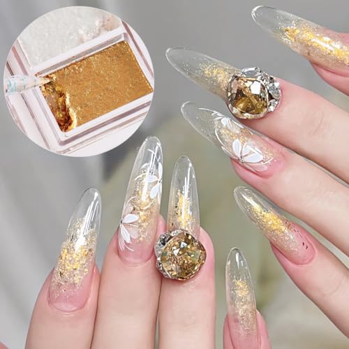Fcozpjk Metallic Nail Art Glitter Set with Gold Chrome Flakes – 6 Colors, Mud Texture, Gold Leaf & Chameleon Chrome for Nails