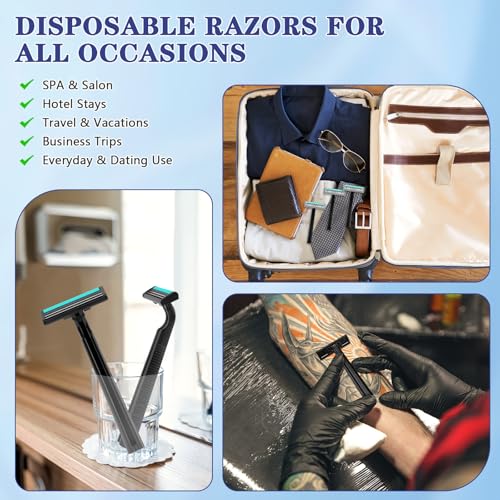 NICEMOVIC 60 Pack Disposable Twin Blade Razors for Men & Women - Travel & Hotel Use