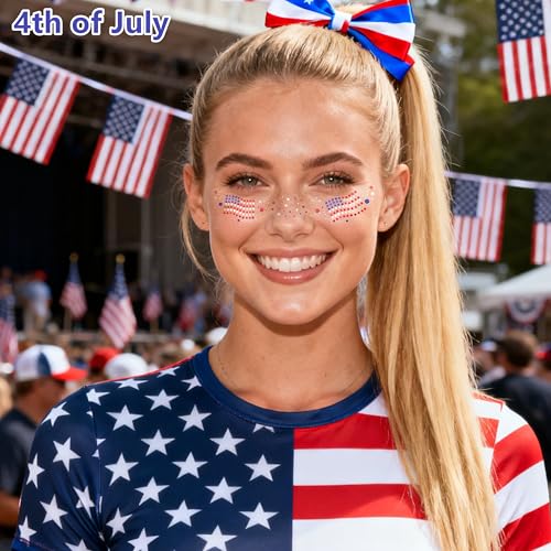 Patriotic USA Flag Glitter Freckles Face Tattoos - 6PCS