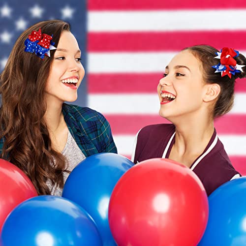 Patriotic Hair Bows 12-Pack for 4th of July Red White Blue American Flag Hair Clips