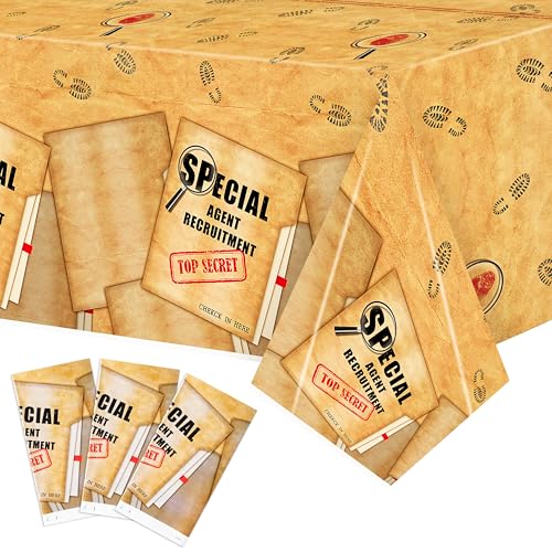 Spy Theme Tablecloths - 3 Pack Vintage Brown Plastic Covers for Kids' Parties