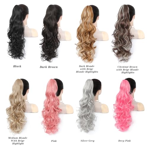 24" Curly Wavy Ponytail Extension with Claw Clip - Natural Synthetic Hairpiece