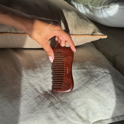 Resèt Natural Sandalwood Wooden Comb - Wide Tooth Hair Detangler & Massage Brush, Eco-Friendly & Anti-Static, Travel Size