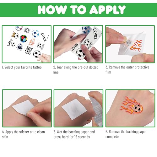 60 Pre-Cut Soccer Temporary Tattoos for Kids - Fun Party Favors