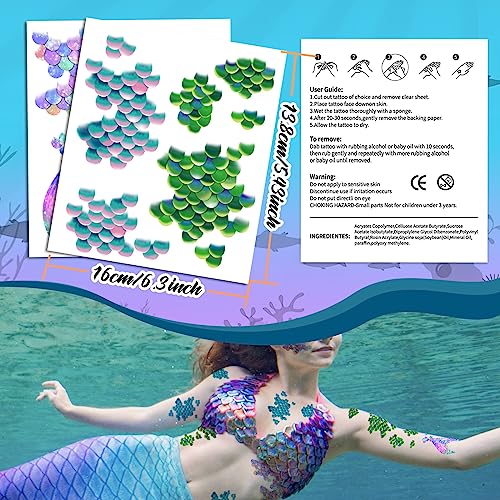 Halloween Mermaid Scale Temporary Tattoos Stickers – 12 Sheets for Mermaid & Ocean Party Decor