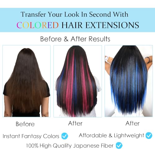 Dlyoigr 12PCS Teal Clip-In Hair Extensions 22 Inch Long Synthetic Highlights for Girls & Women, Easy to Use Cosplay & Party Hairpieces