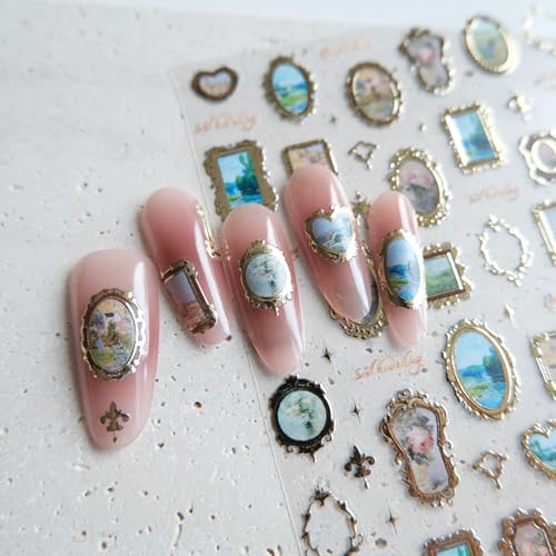 Cestsiren Golden Frame Nail Art Stickers - Vintage Self-Adhesive Decals