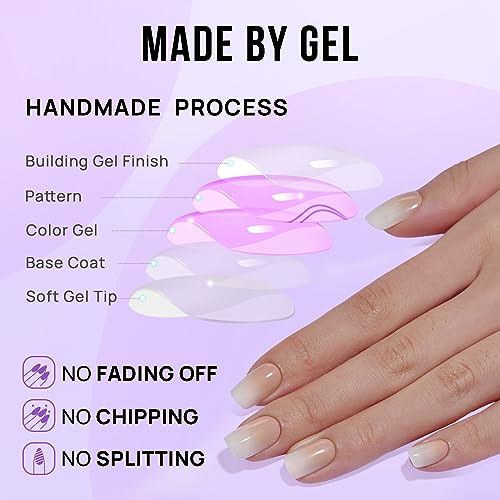 BTArtbox Press On Nails - Vanilla Cream Ombre Peach, 32Ct Kit