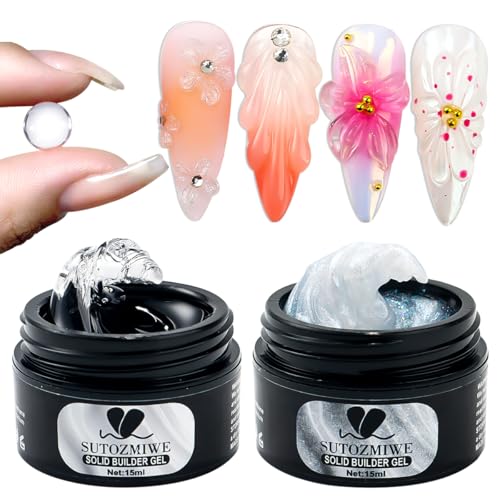 SUTOZMIWE Builder Gel for Nails - Clear & Aurora Pearl White, 15ml
